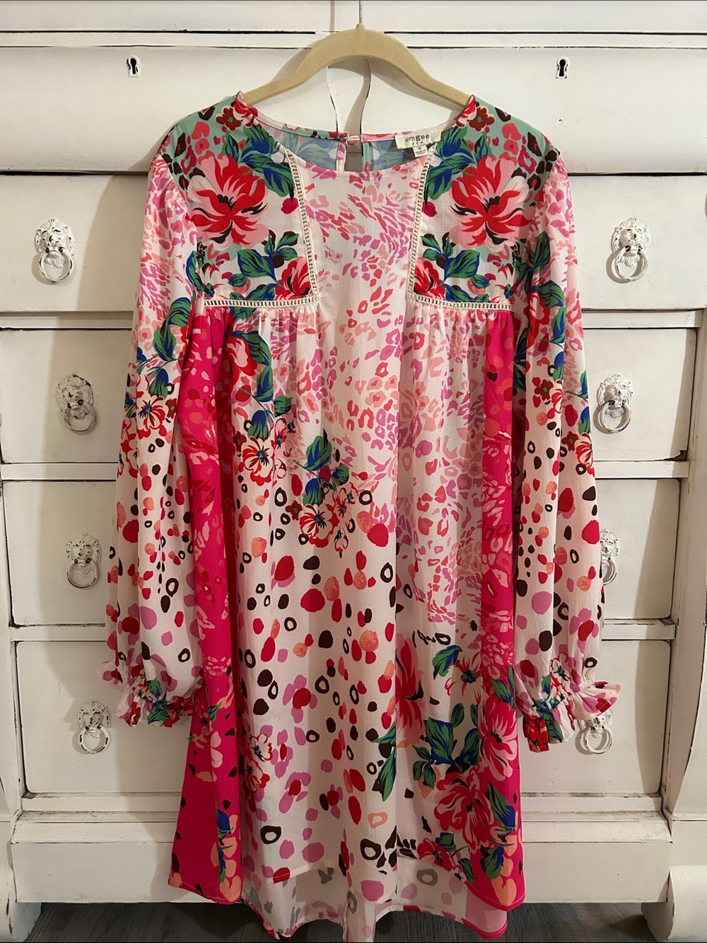 Umgee Pink Floral & Dot Long-Sleeve Tunic Dress